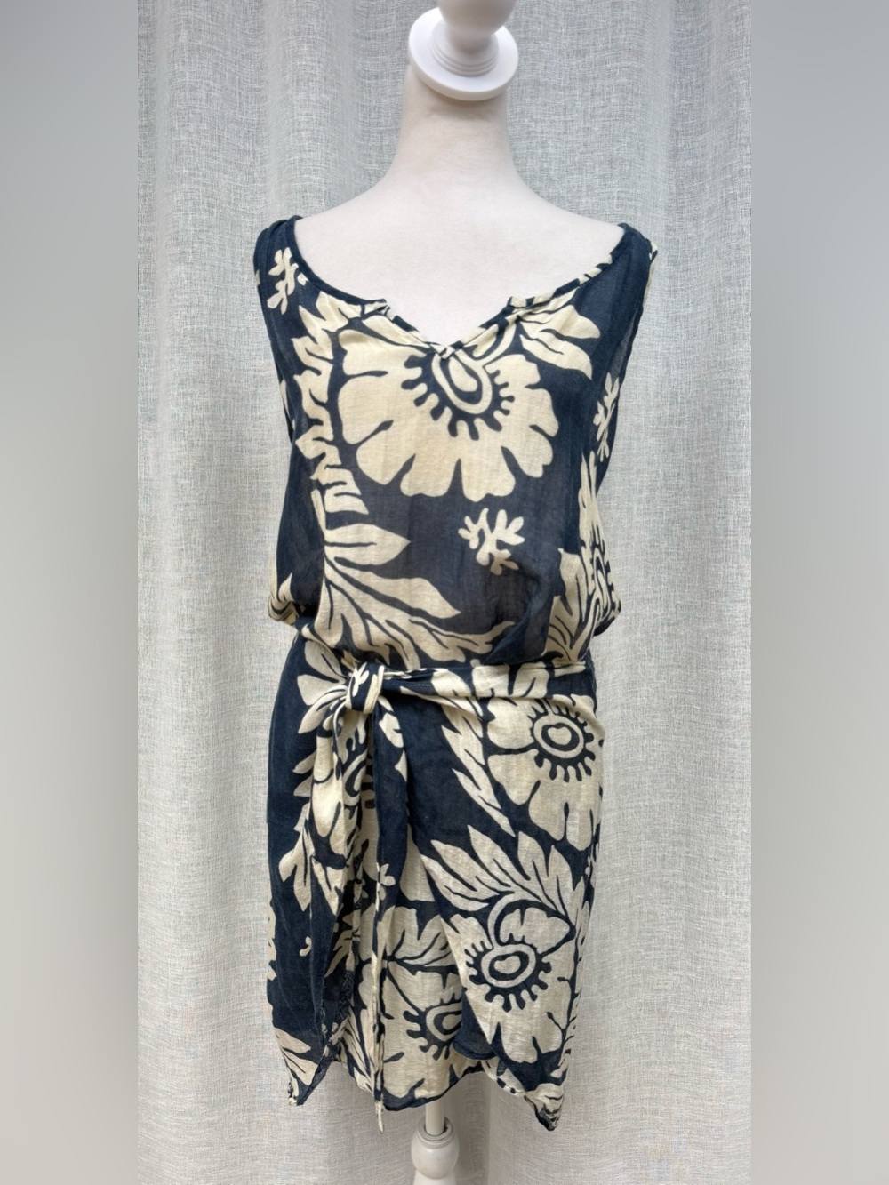Denim & supply Ralph Lauren navy cream large floral print front tie beach dress